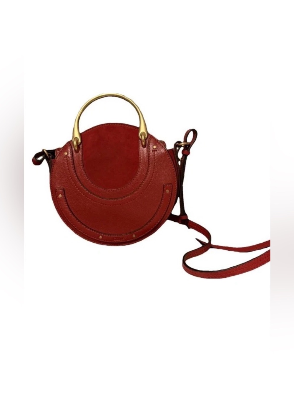 🔥100%Authentic Chloe Pixie Small Red Round Shoulder Crossbody Suede Leather Bag🔥 - Picture 8 of 13